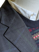 Brioni Sport Coat 40R Blue-Green Windowpane 3-Button Bamboo