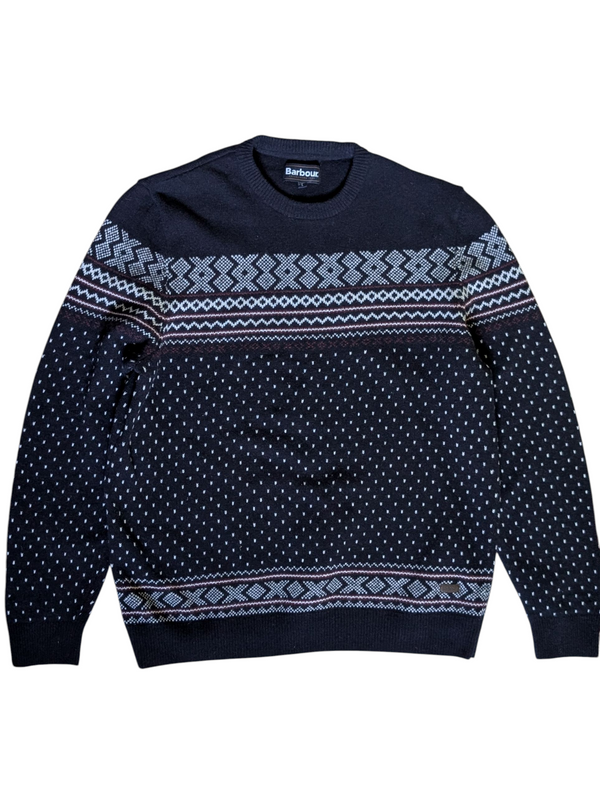 Barbour Sweater L Navy Blue Fair Isle Wool