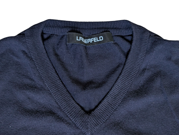 Lagerfeld Sweater L Navy Blue V-Neck Cotton