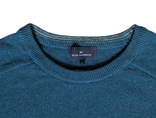 Marks & Spencer Sweater L Dark Teal Blue Lambswool