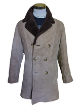 Vintage Morlands Leather Lambsuede Shearling DB Coat S/38 Beige