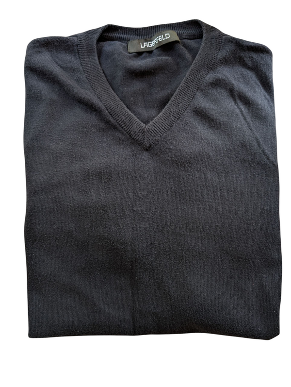 Lagerfeld Sweater L Navy Blue V-Neck Cotton
