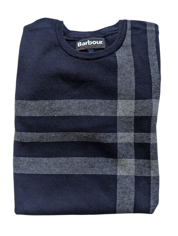 Barbour Sweater S Navy Plaid Cotton/Wool