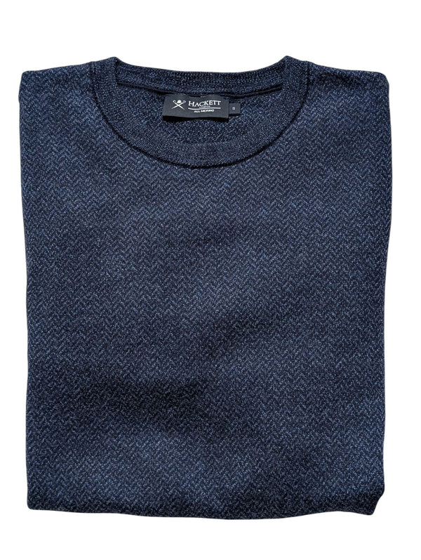 Hackett Sweater S Navy Blue Herringbone Merino Wool