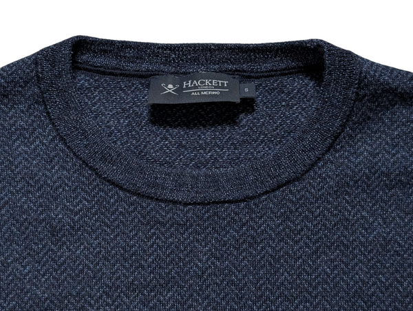 Hackett Sweater S Navy Blue Herringbone Merino Wool