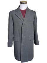 Vintage British Coat 42R Mid Charcoal Herringbone 3-button Heavy Wool