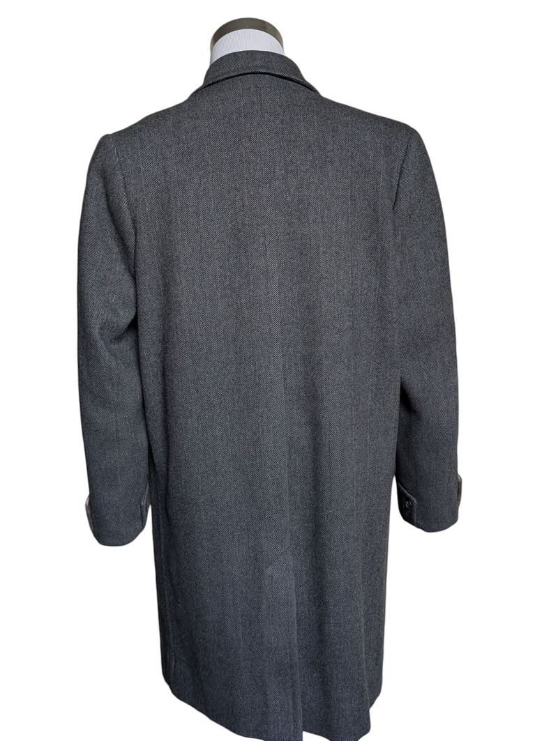 Vintage British Coat 42R Mid Charcoal Herringbone 3-button Heavy Wool