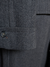 Vintage British Coat 42R Mid Charcoal Herringbone 3-button Heavy Wool