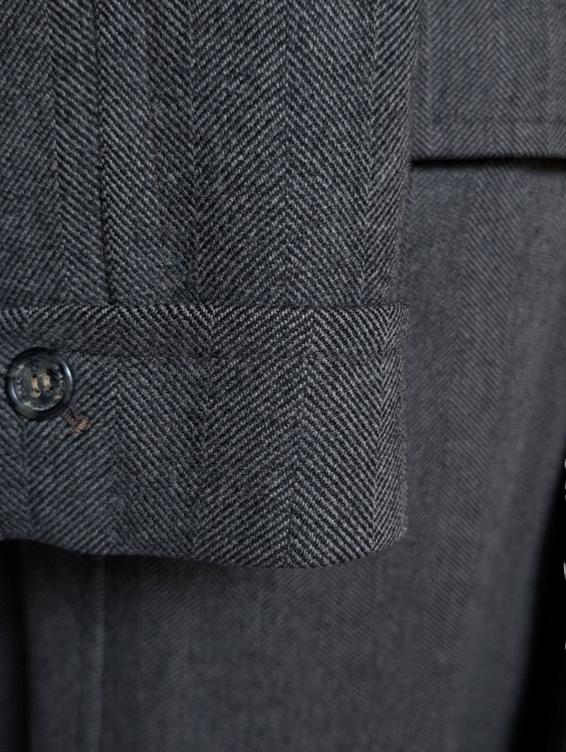 Vintage British Coat 42R Mid Charcoal Herringbone 3-button Heavy Wool