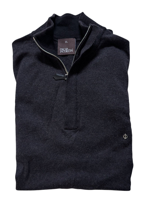 Oscar Jacobsen Sweater XL Half Zip Charcoal Wool Italy