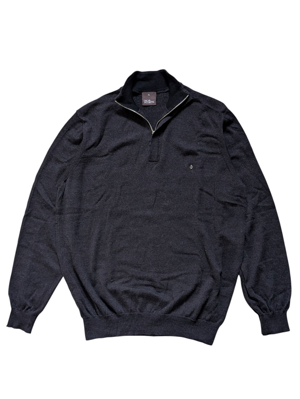 Oscar Jacobsen Sweater XL Half Zip Charcoal Wool Italy