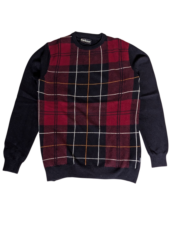 Barbour Sweater S Navy/Red Plaid Wool