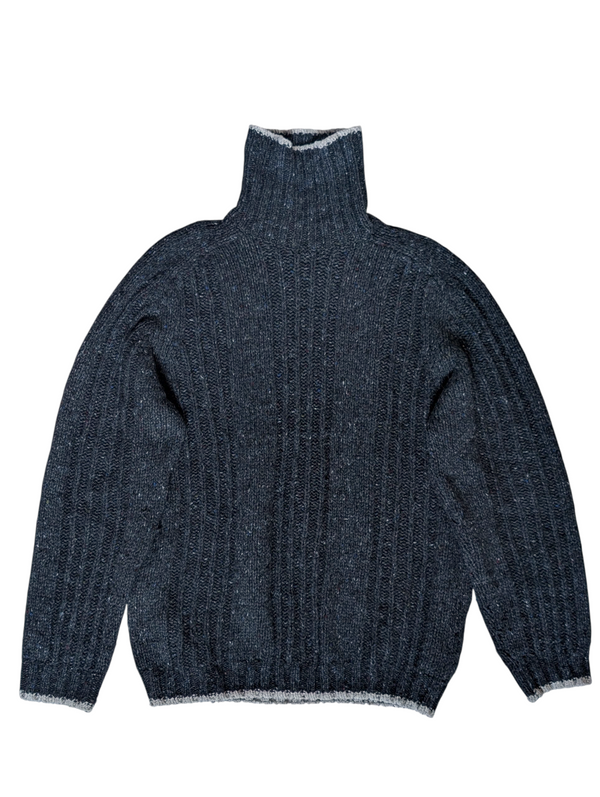Gant Sweater L Marled Blue-Grey Turtleneck Wool/Cashmere