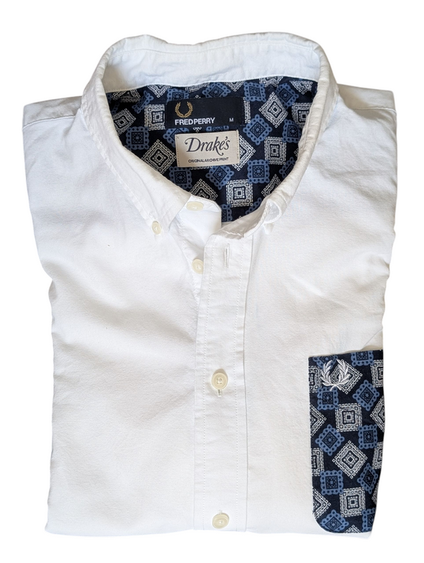 Drake's x Fred Perry Shirt M White Cotton Oxford
