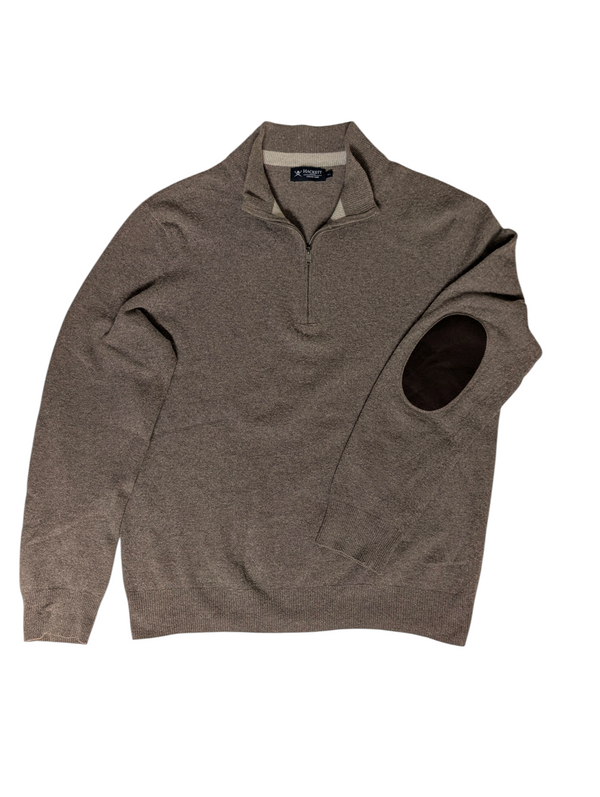 Hackett Sweater XL Mushroom Beige Half Zip Wool Blend