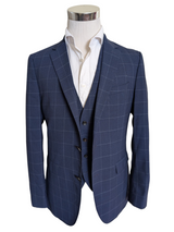 Boss 3-Piece Suit 40R Navy Blue Windowpane Wool