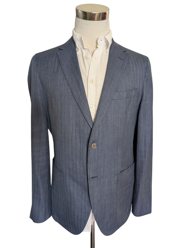 Boss Loro Piana Sport Coat 41/42R SLIM Soft Blue Herringbone Wool/Silk/Linen