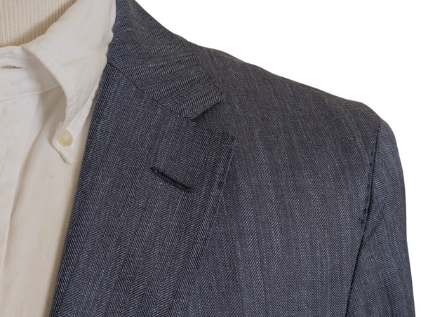 Boss Loro Piana Sport Coat 41/42R SLIM Soft Blue Herringbone Wool/Silk/Linen