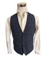 Boss 3-Piece Suit 40R Navy Blue Windowpane Wool