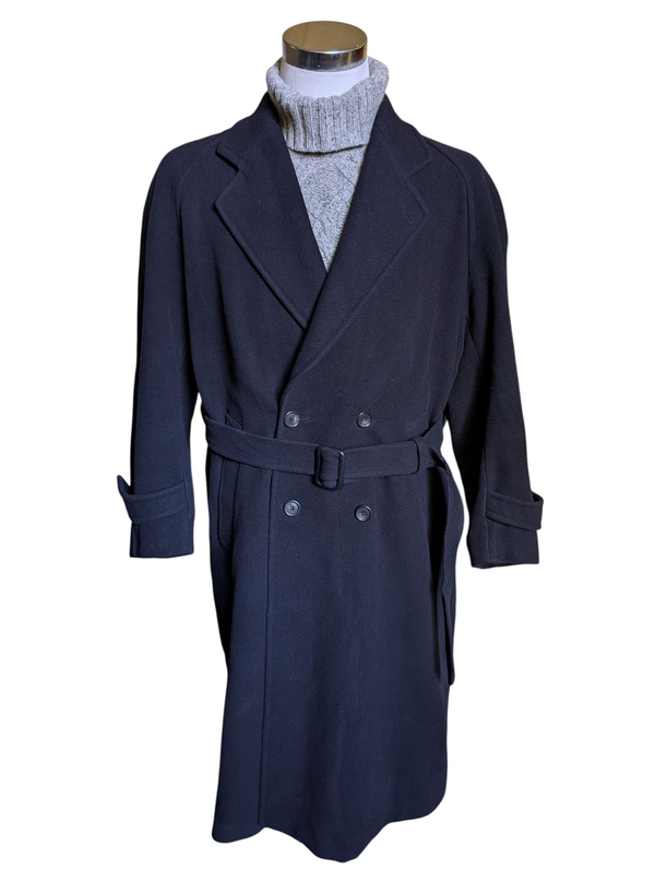 Vintage Belted Balmaccan Raglan Coat XL 44/46R Midnight Wool
