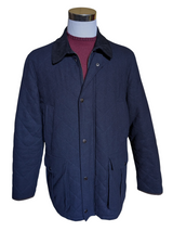 Abraham Moon Sterling Car Coat L Navy Blue Quilted Wool