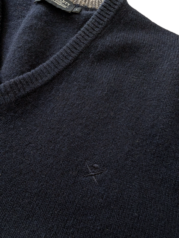 Hackett Sweater L Navy Blue V-neck Lambswool