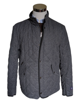 Abraham Moon Sterling Car Coat L Grey Herringbone Quilted Wool