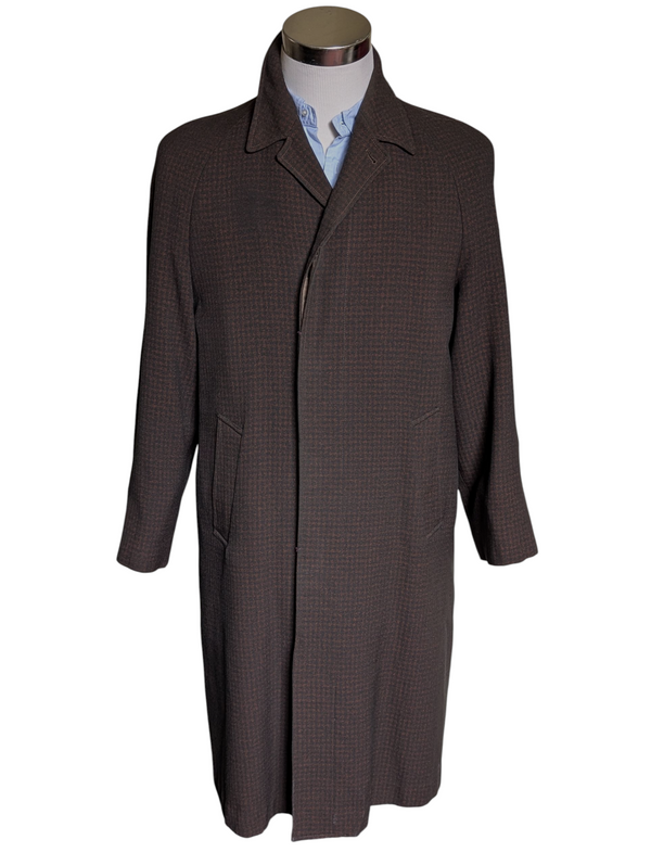 Vintage Dunn & Co. Raglan Coat M/40R Dark Brown Check 5-button Pure Wool