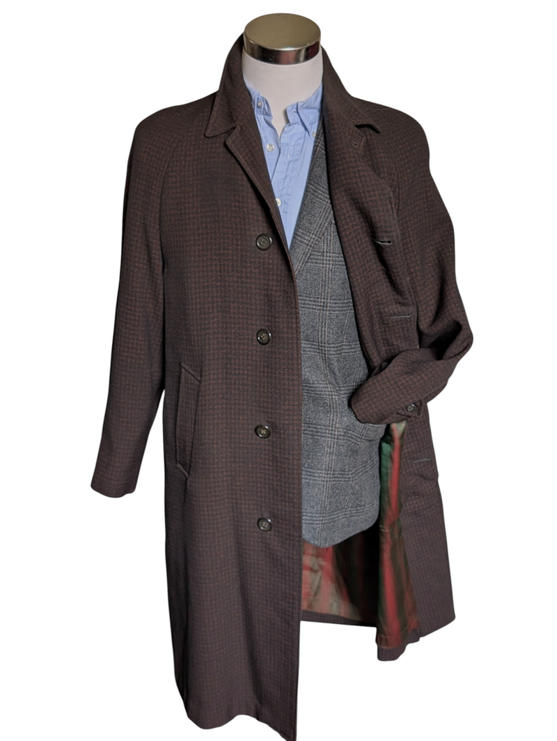 Vintage Dunn & Co. Raglan Coat M/40R Dark Brown Check 5-button Pure Wool