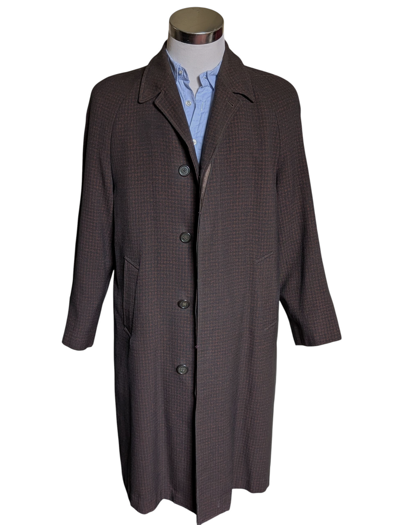 Vintage Dunn & Co. Raglan Coat M/40R Dark Brown Check 5-button Pure Wool