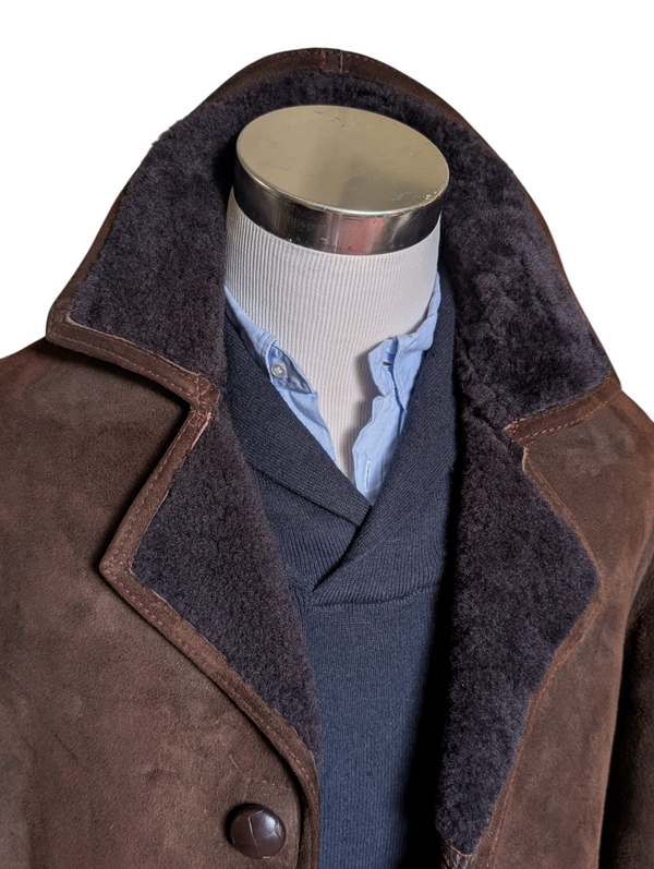 Vintage Barretts Leather Lambsuede Shearling Coat M/40 Dark Brown