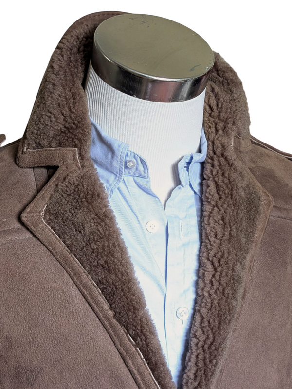 Vintage Morlands Leather Lambsuede Belted Shearling Coat S/38 Light Brown