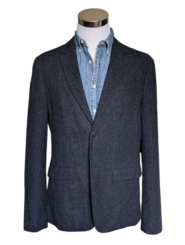 Jack Wills x Abraham Moon Sport Coat L/42R Blue Herringbone Wool Tweed
