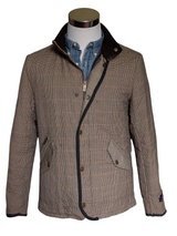 Abraham Moon Sterling Car Coat M Tan Check Quilted Wool