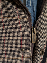 Abraham Moon Sterling Car Coat M Tan Check Quilted Wool