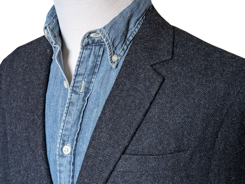 Jack Wills x Abraham Moon Sport Coat L/42R Blue Herringbone Wool Tweed