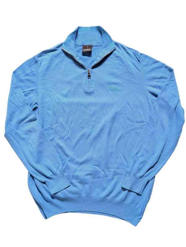 Oscar Jacobsen Sweater L Half Zip Sky Blue Cotton Italy