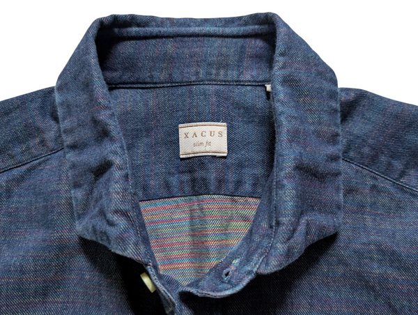 LBM 1911 Xacus Shirt 16 Denim Blue Rainbow Melange Cotton