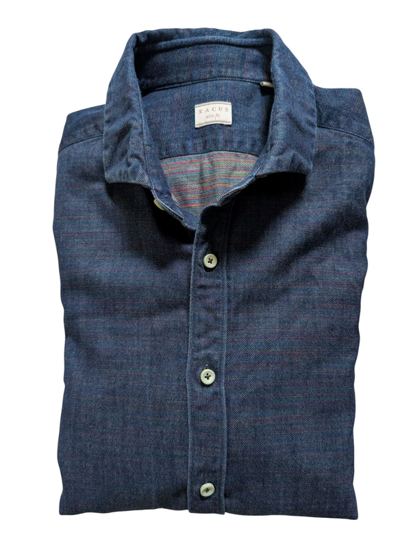 LBM 1911 Xacus Shirt 16 Denim Blue Rainbow Melange Cotton