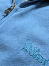 Oscar Jacobsen Sweater L Half Zip Sky Blue Cotton Italy