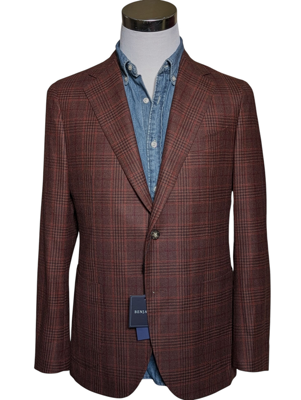 Benjamin VBC Sport Coat Brown Plaid 2-button Soft Shoulder Wool