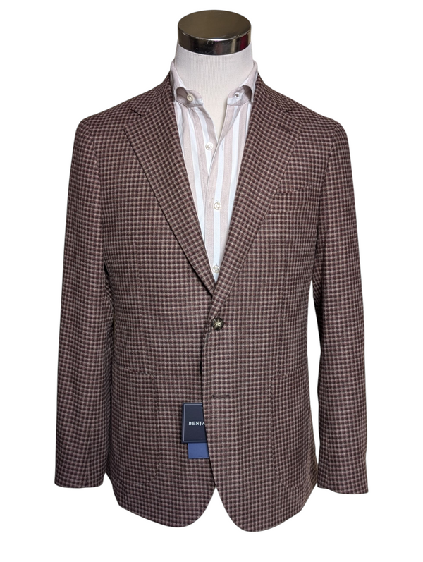 Benjamin Zegna Sport Coat Mid Brown Check 2-button Soft Shoulder Wool/Cashmere