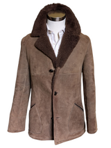 Vintage Chilkwell Leather Lambsuede Shearling Coat S/38 Mid Brown