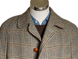Vintage Dunn & Co. Harris Tweed Balmacaan Raglan Coat 44R-46R Multi Plaid Wool
