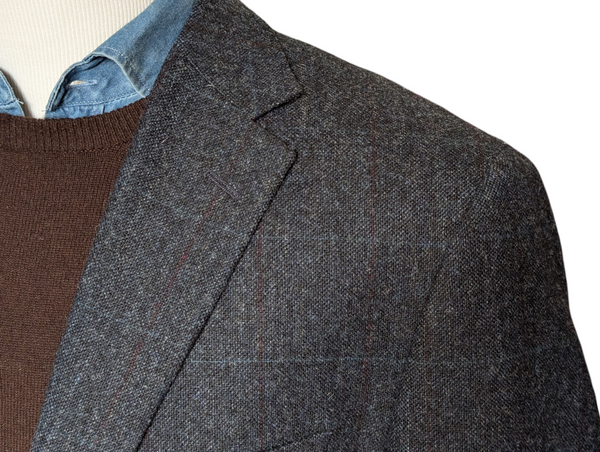 Marks & Spencer Abraham Moon Sport Coat 44S Blue Windowpane 2-button Worsted Wool Tweed