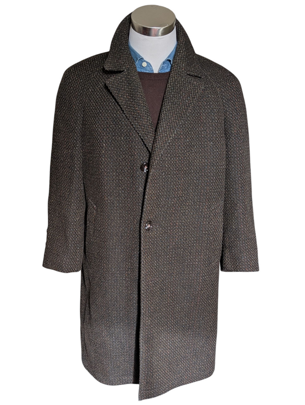 Vintage Andrew a Douglas Scotland Balmacaan Raglan Coat L/42S Dark Brown Wool Tweed