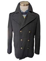 Jack Wills x Fox Bros. Pea Coat L Slim Midnight Blue Wool