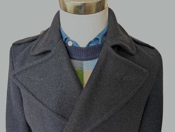 Jack Wills x Fox Bros. Pea Coat L Slim Midnight Blue Wool