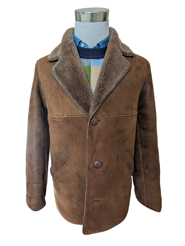 Vintage Morlands Leather Lambsuede Shearling Coat S/38 Mid Brown