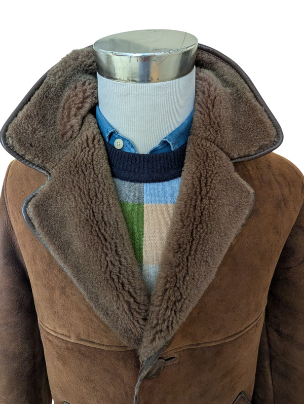 Vintage Morlands Leather Lambsuede Shearling Coat S/38 Mid Brown
